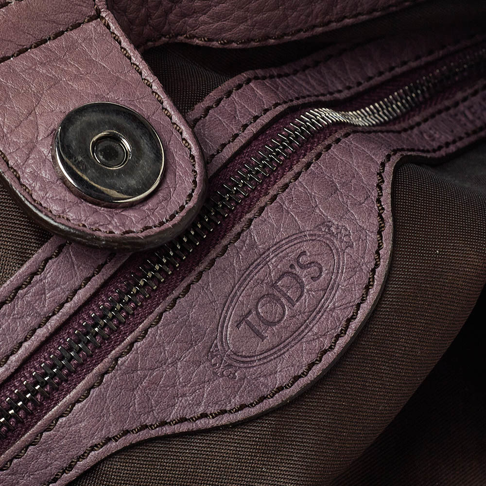 TOD'S Purple Leather Ivy Sacca Media Hobo - Picture 8 of 9